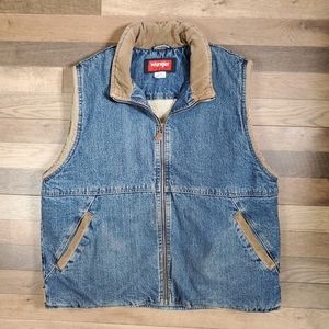 Vintage Wrangler Hero Denim Corduroy Trim w/ Sherpa Lining Vest Size Large